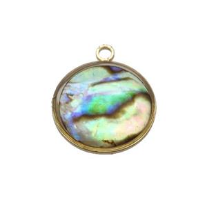 Abalone Shell circle pendant, gold plated, approx 14mm