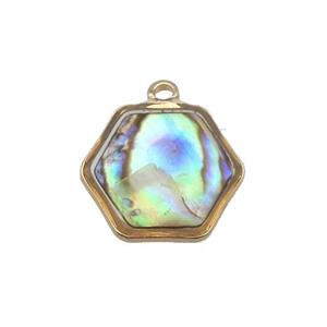 Abalone Shell hexagon pendant, gold plated, approx 14mm