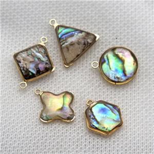 Abalone Shell pendant, gold plated, mixed shape, approx 14mm
