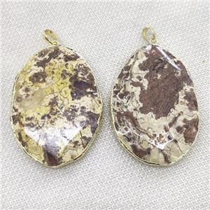 yellow Ocean Jasper oval pendant, faceted, gold plated, approx 40-55mm