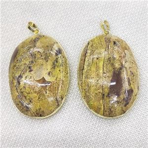 yellow Ocean Jasper oval pendant, gold plated, approx 40-55mm
