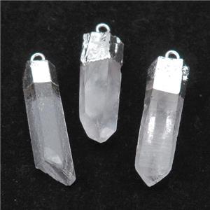 Clear Quartz stick pendant, silver plated, approx 8-30mm