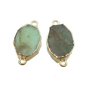 green Australian Chrysoprase connector, freeform, gold plated, approx 12-18mm