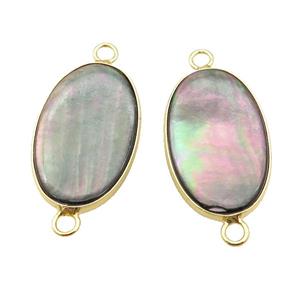 gray Abalone Shell oval connector, gold plated, approx 15-25mm