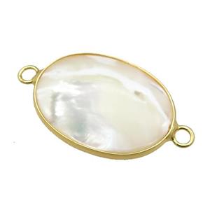 white Pearlized Shell oval connector, gold plated, approx 18-25mm