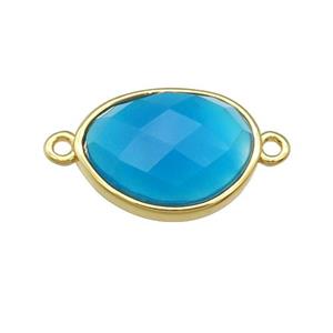 blue Agate teardrop connector, gold plated, approx 12-16mm