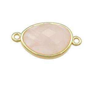 Rose Quartz teardrop connector, gold plated, approx 12-16mm