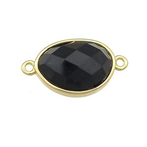 black Onyx Agate teardrop connector, gold plated, approx 12-16mm