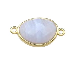 Blue Lace Agate teardrop connector, gold plated, approx 12-16mm