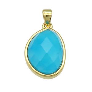 blue Agate teardrop pendant, gold plated, approx 12-16mm
