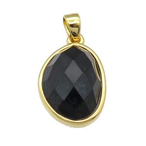 black Onyx Agate teardrop pendant, gold plated, approx 12-16mm