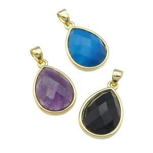 mixed Gemstone teardrop pendant, gold plated, approx 12-16mm