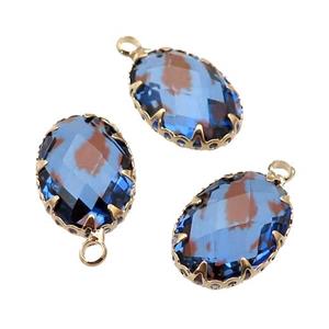 blue Crystal Glass oval pendant, gold plated, approx 10-14mm