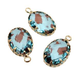 lt.blue Crystal Glass oval pendant, gold plated, approx 10-14mm