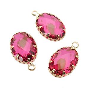 hotpink Crystal Glass oval pendant, gold plated, approx 10-14mm