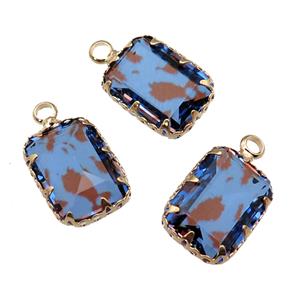 blue Crystal Glass rectangle pendant, gold plated, approx 10-14mm