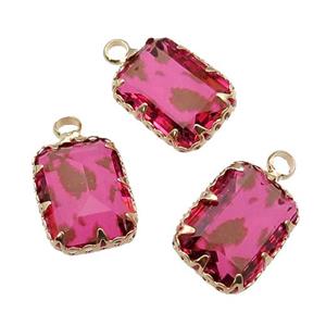 hotpink Crystal Glass rectangle pendant, gold plated, approx 10-14mm