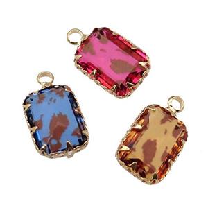 Crystal Glass rectangle pendant, gold plated, mixed, approx 10-14mm