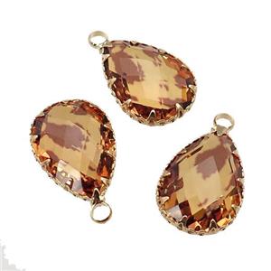orange Crystal Glass teardrop pendant, gold plated, approx 13.5-18mm
