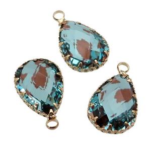 lt.blue Crystal Glass teardrop pendant, gold plated, approx 13.5-18mm