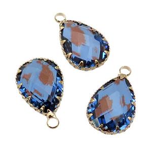 blue Crystal Glass teardrop pendant, gold plated, approx 13.5-18mm
