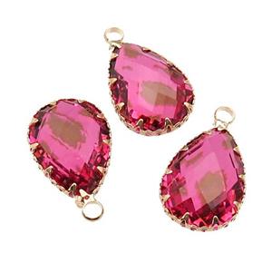 hotpink Crystal Glass teardrop pendant, gold plated, approx 13.5-18mm