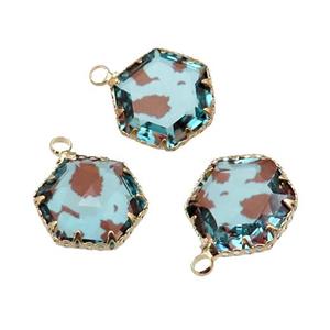 lt.blue Crystal Glass hexagon pendant, gold plated, approx 16mm