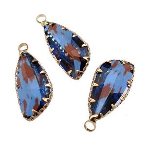 blue Crystal Glass teardrop pendant, gold plated, approx 11-24mm
