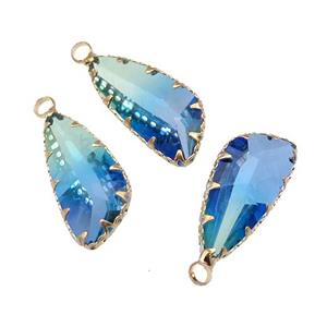 blue Crystal Glass teardrop pendant, gold plated, approx 11-24mm