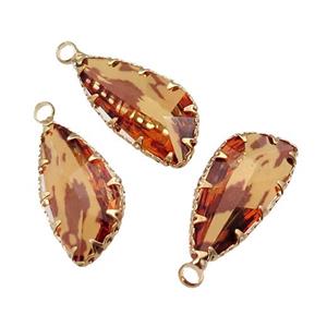 orange Crystal Glass teardrop pendant, gold plated, approx 11-24mm