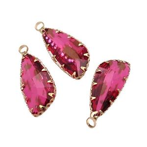 hotpink Crystal Glass teardrop pendant, gold plated, approx 11-24mm