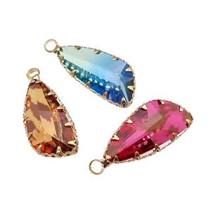 Crystal Glass teardrop pendant, gold plated, mixed, approx 11-24mm