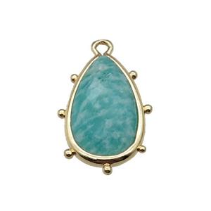 green Amazonite teardrop pendant, faceted, gold plated, approx 10-18mm