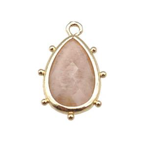 peach Sunstone teardrop pendant, faceted, gold plated, approx 10-18mm