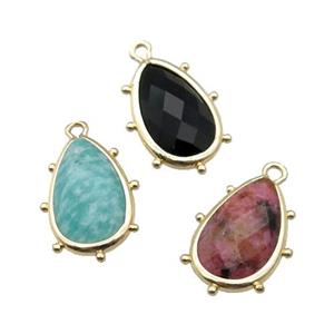 mixed Gemstone teardrop pendant, faceted, gold plated, approx 10-18mm
