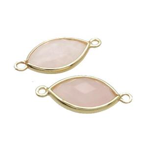 pink Rose Quartz eye connector, faceted, gold plated, approx 11-18mm
