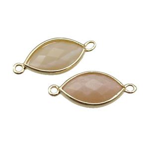 peach moonstone eye connector, faceted, gold plated, approx 11-18mm