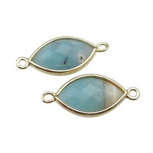 chinese Amazonite eye connector, faceted, gold plated, approx 11-18mm