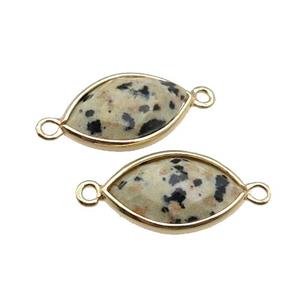 black Dalmatian Jasper eye connector, faceted, gold plated, approx 11-18mm