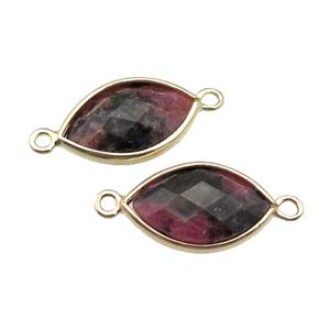 pink Rhodonite eye connector, faceted, gold plated, approx 11-18mm