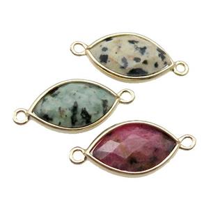 mixed Gemstone eye connector, faceted, gold plated, approx 11-18mm