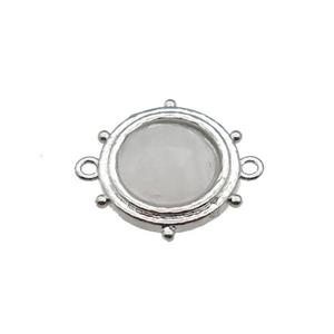 Clear Quartz circle connector, platinum plated, approx 15mm