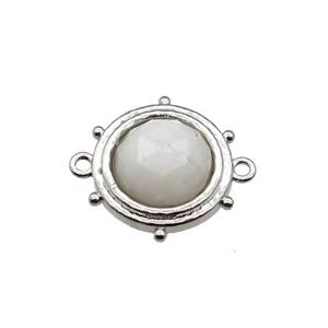 white Moonstone circle connector, platinum plated, approx 15mm