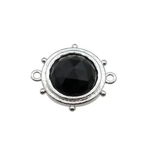 black Onyx Agate circle connector, platinum plated, approx 15mm