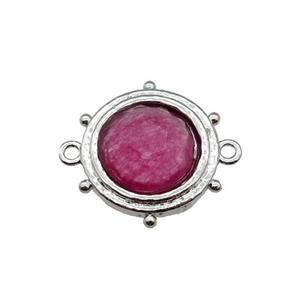 hotpink Synthetic Tourmaline circle connector, platinum plated, dye, approx 15mm