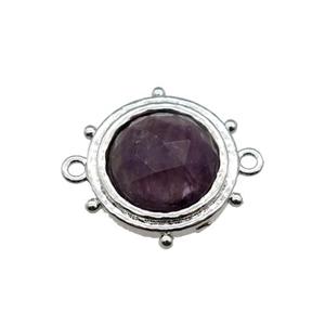 Amethyst circle connector, platinum plated, approx 15mm