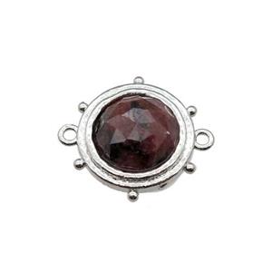 Rhodonite circle connector, platinum plated, approx 15mm