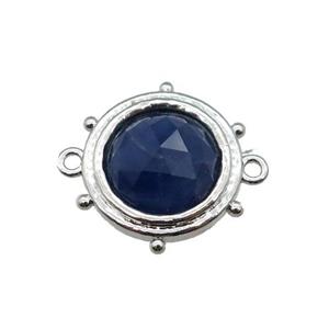 blue dye Jade circle connector, platinum plated, approx 15mm