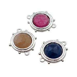 mix Gemstone circle connector, platinum plated, approx 15mm