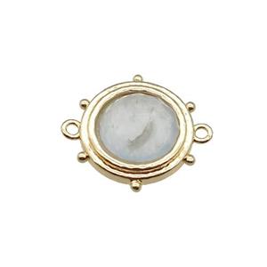 white Opalite circle connector, gold plated, approx 15mm